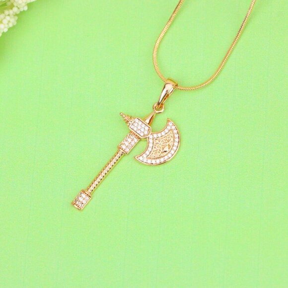 "Rose Gold Axe Pendant with Sparkling Stones – Elegant Design XPPT1381 - Picture 11 of 13